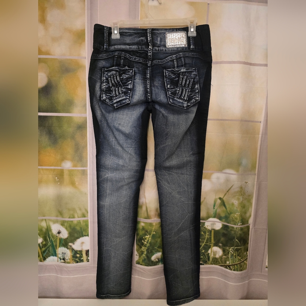GOGO Star Y2K Glam Triple-Button High-Rise Jeans – Size 17 (30x31) | Dark Wash